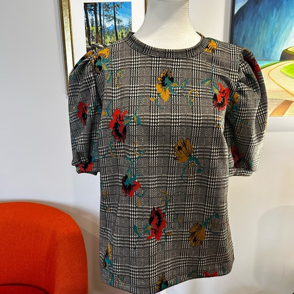 ANTHROPOLOGIE Sunday in Brooklyn Gretchen Houndstooth Floral top size S - Picture 9 of 12